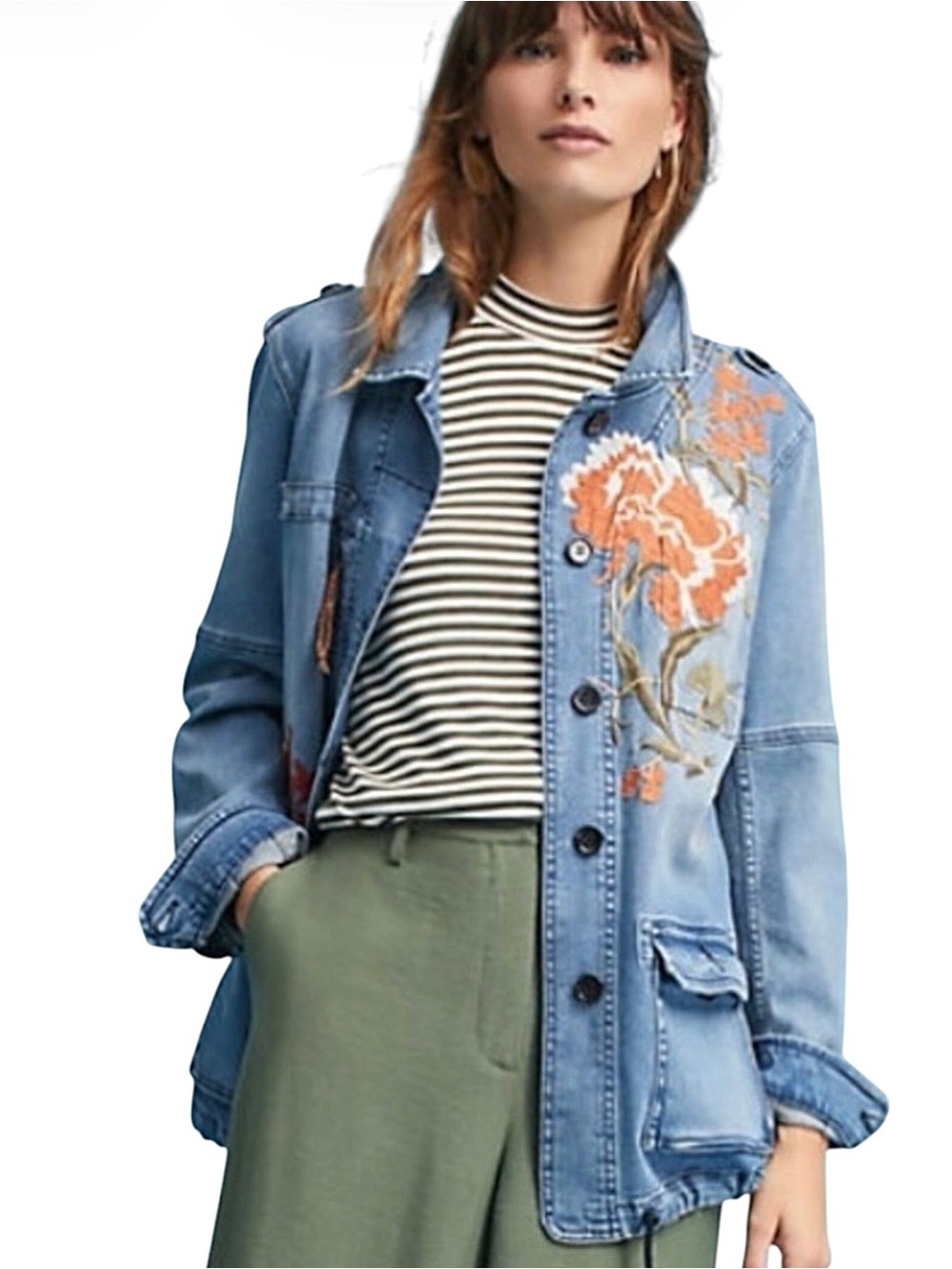 Anthropologie Pilcro Embroidered Jean Jacket